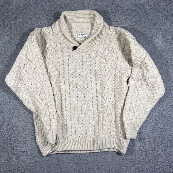 NWOT Carraig Donn Frank & Oak Merino Wool Sweater Fisherman Cable Knit L Button - Picture 1 of 7